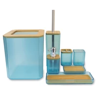bathroom accessories set 6 pieces bamboo room set toothbrush holder soap dispenser toilet brush trash can bathroom essential set