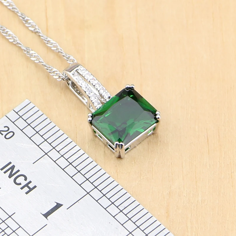 Квадратные зеленые кубические циркониевые белые бусы из стерлингового серебра