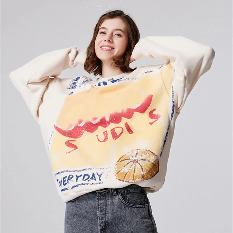 

Colorful Letters Print Women O-Neck Sweatshirt 2021 Autumn Unisex Distressed Long Sleeve Casual Sport Jumper Pullover Tops