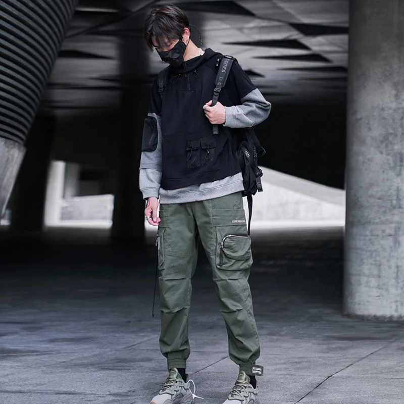 

ELKMU 2020 Joggers Men Streetwear Military Cargo Pant Fashion Hip Hop Tactical Pants Harajuku Ribbon Pockets Pencil Pants HE181