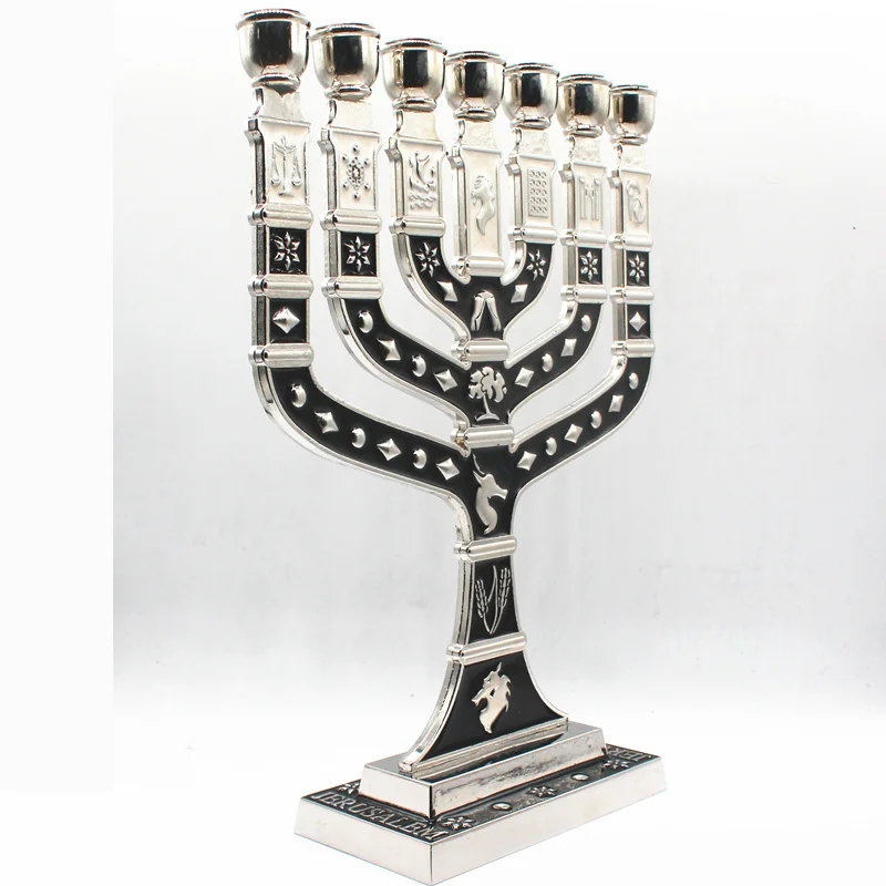 Jewish Menorah Gold Plated 7 Branch Tribes Of Israel Jerusalem