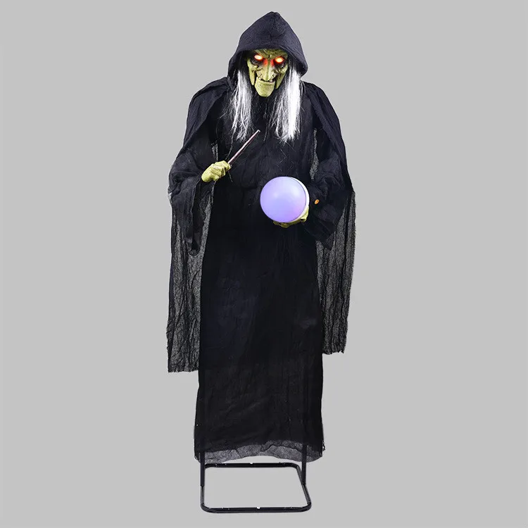1.9m Halloween Horrible Party Prop Standing Witch Colorful Change Ball Terrible LED Eyes Weird Sound Children Scary toys |