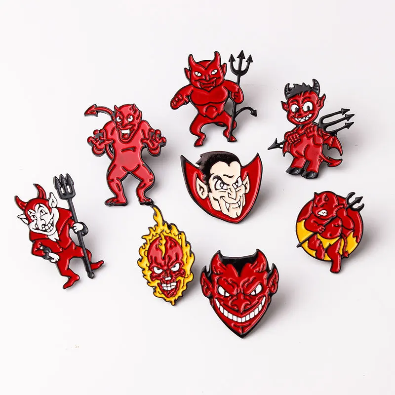 

Cartoon hell demon enamel metal brooch vampire hell demon warrior flame weapon backpack fashion jewelry gift to a friend