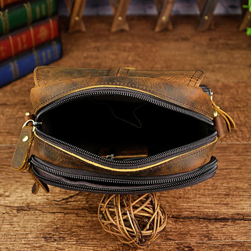 

Genuine Leather Shoulder Bag Men Vintage fashion Tactical Travel Casual Belt Fanny Waist Bag Belt Messenger Bags