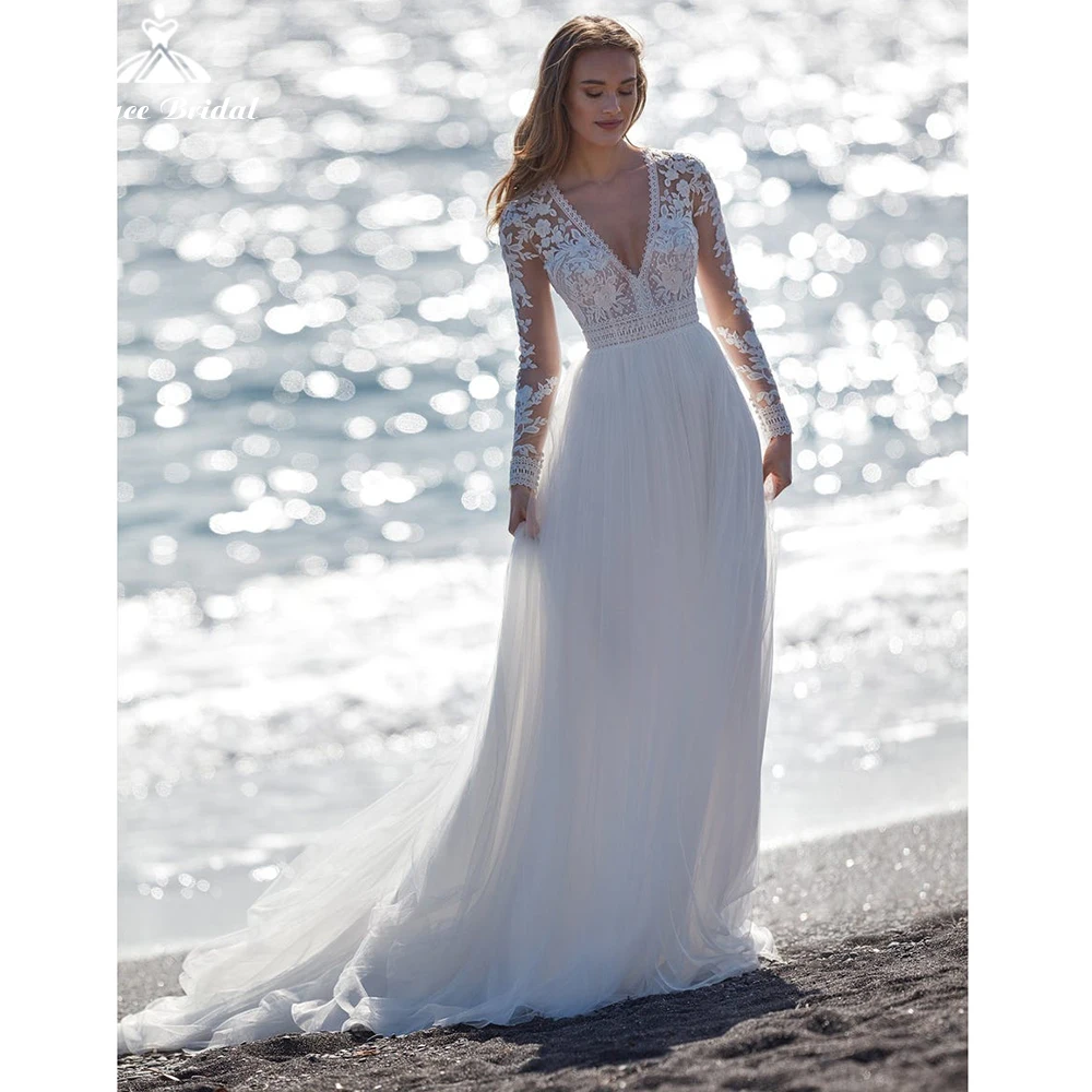 Женское пляжное платье с V-образным вырезом кружевное ТРАПЕЦИЕВИДНОЕ свадебное