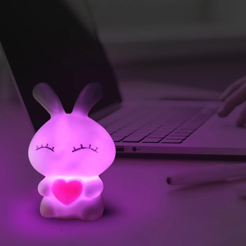 Cartoon Rabbit LED Night Light For Children Gift Color Changing Lamp Home Bedroom Wedding Party Decoration 1PC | Освещение