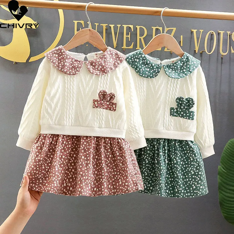 

Girls Dresses Spring Autumn 2022 Kids Baby Girls Long Sleeve Lapel Patchwork A-line Dress Cute Rabbit Decor Dot Princess Dresses