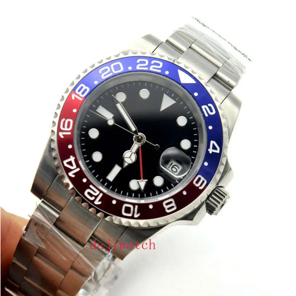 Мужские механические Автоматические часы 40 мм с черным циферблатом и синим