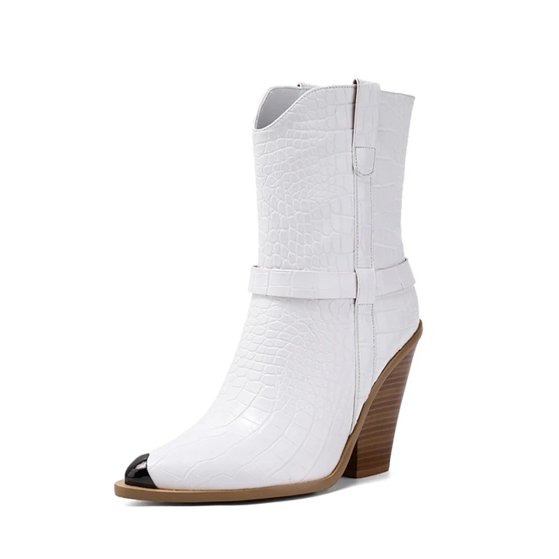 

ANNYMOLI Super High Heel Woman Boots Pointed Toe Ankle Boots Thick Heel Shoes Metal Decoration Ladies Short Boots White Pink 43