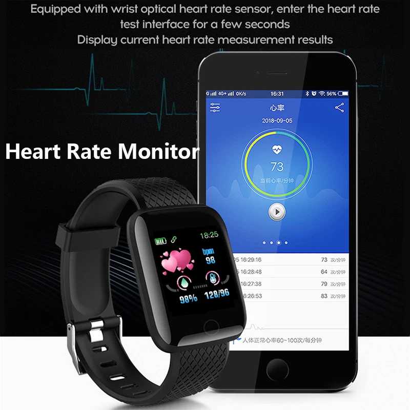 116plus Smart Watch Blood Pressure Heart Rate Monitor Mnformation Reminds Sports Waterproof Pedometer Men | Электроника