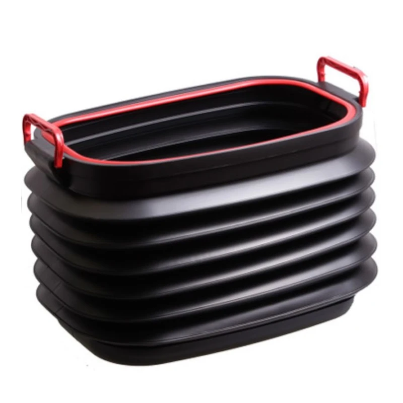 

37L Collapsible Bucket Ergonomic Handles Storage Box With Lid Telescopic Bin Square Sturdy Big Capacity