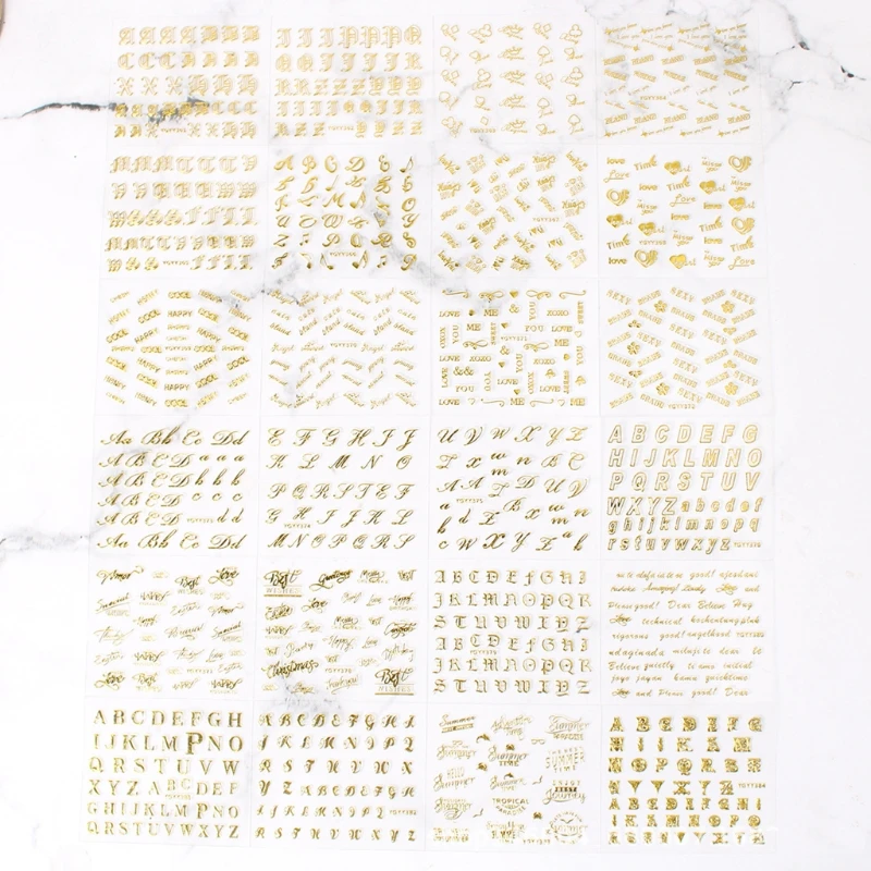 

24Pcs Gold Foil Metallic English Letters Wishes Words Sticker Kit Copper Motive Power Letters Resin Decor Jewlery Making F2TD