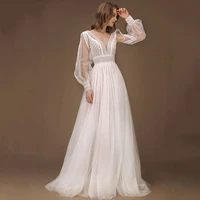 elegant a line wedding dress puff sleeves tulle boho wedding gowns sexy backless vestido de novia princess wedding party dress