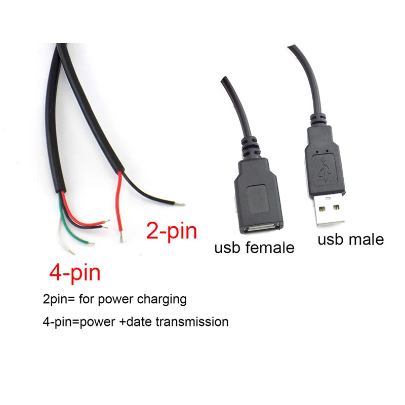 

1M USB Cable Connector Male Female Cable 4 Pin Wire Data Extension Cord 2 Pin Power Supply for DIY 5V Adapter Charging W17