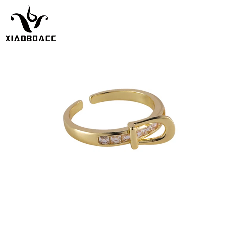 

XIAOBOACC Korean Ring for Women Ins Simple Micro-Inlaid Zircon Belt Buckle Shape Index Finger Ring Jewelry Dropshipping