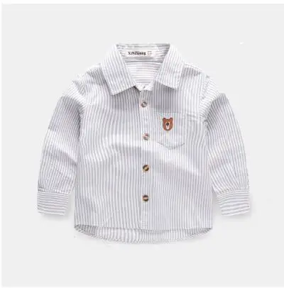 stripe grey Коллекция года, Осенняя детская одежда рубашки для мальчиков однотонные повседневные хлопковые рубашки с длинными рукавами и стоячим воротником для маленьких мальчиков, Детская рубашка, Топ - Цвет: stripe grey