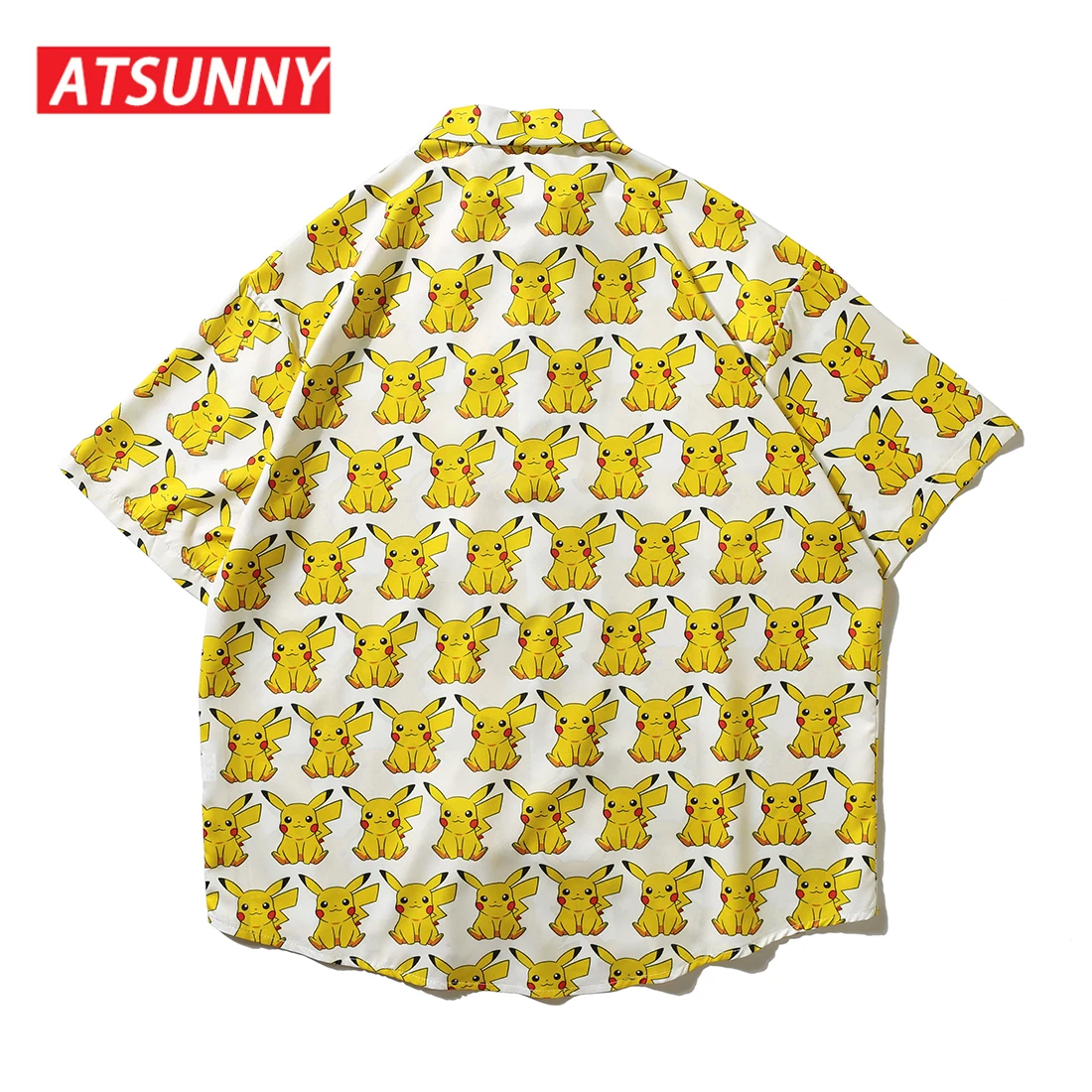 ATSUNNY Pikachu Print Short Sleeve Shirt HipHop Streetwear Casual Shirt Man Summer Fashion Hawaiian Shirts Tops