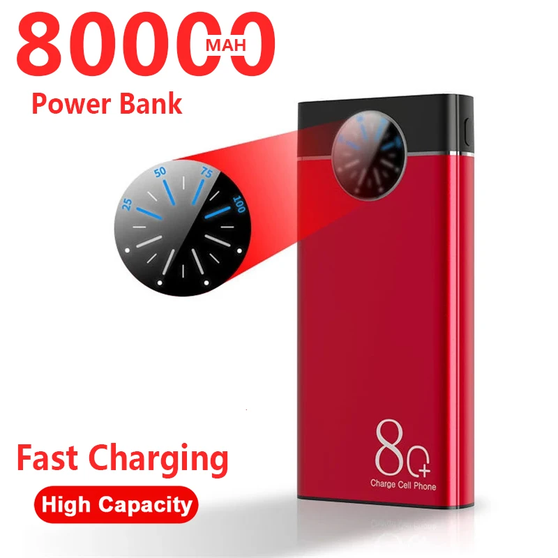 

80000mAh Quick Charge Power Bank With Dual Input Dual Output Beautiful Roulette Display External Battery Suitable for Smartphon