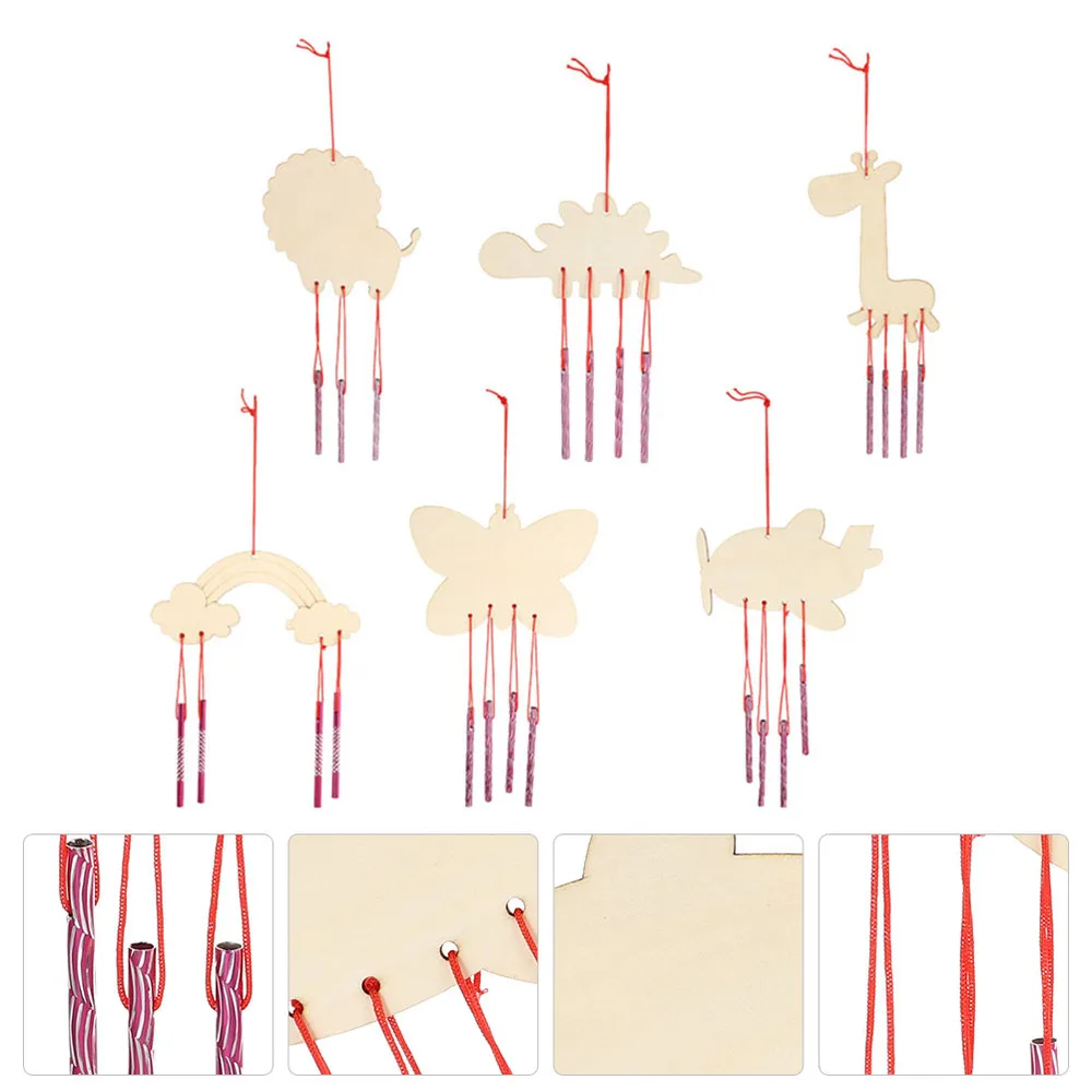 

6pcs DIY Wind Chime Wooden Doodle Craft Making Hanging Wind Bell Accessories