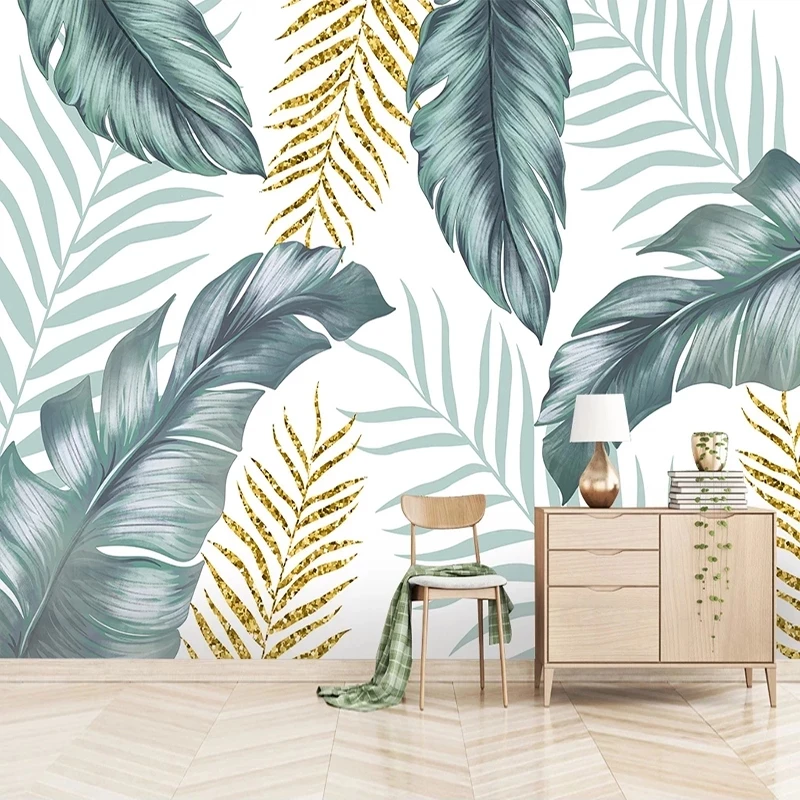 Настенная роспись на заказ с абстрактными листьями в скандинавском стиле