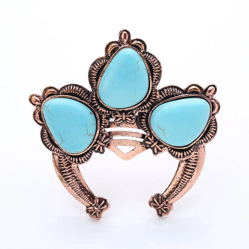 Banny Pink Chunky Turquoises Cluster Bangle Bracelet For Women Bohemia Stone Cuff Wristband large Alloy Wristlet Pulseras | Украшения и