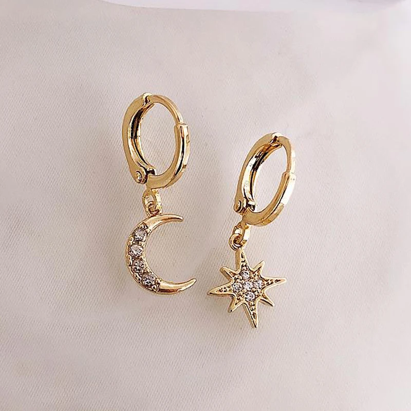 

Fashion 2021 New Arrival Classic Geometric Women Dangle Earrings Asymmetric Earrings Of Star And Moon Female Korean Jewelry