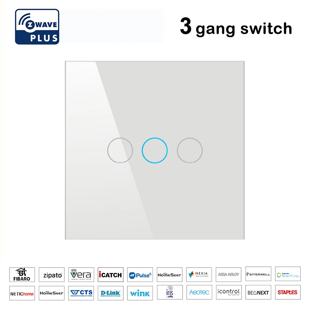White-3way-1pc Z wave Plus, настенный светильник, выключатель для домашней автоматизации, сенсорный выключатель, умный светильник с дистанционным управлением, совместимый с Zwave серии 300 и 500 - Цвет: White-3way-1pc