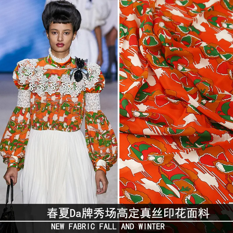 

Fashion Fabrics Spring and Summer European and American Style Show Field Orange Flowers Digital Printing Fashion Fabrics