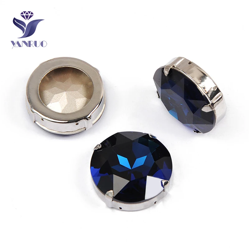 Yanruo 1201 27 мм Монтана Круглые DIY заостренные назад пришивные стразы стеклянные