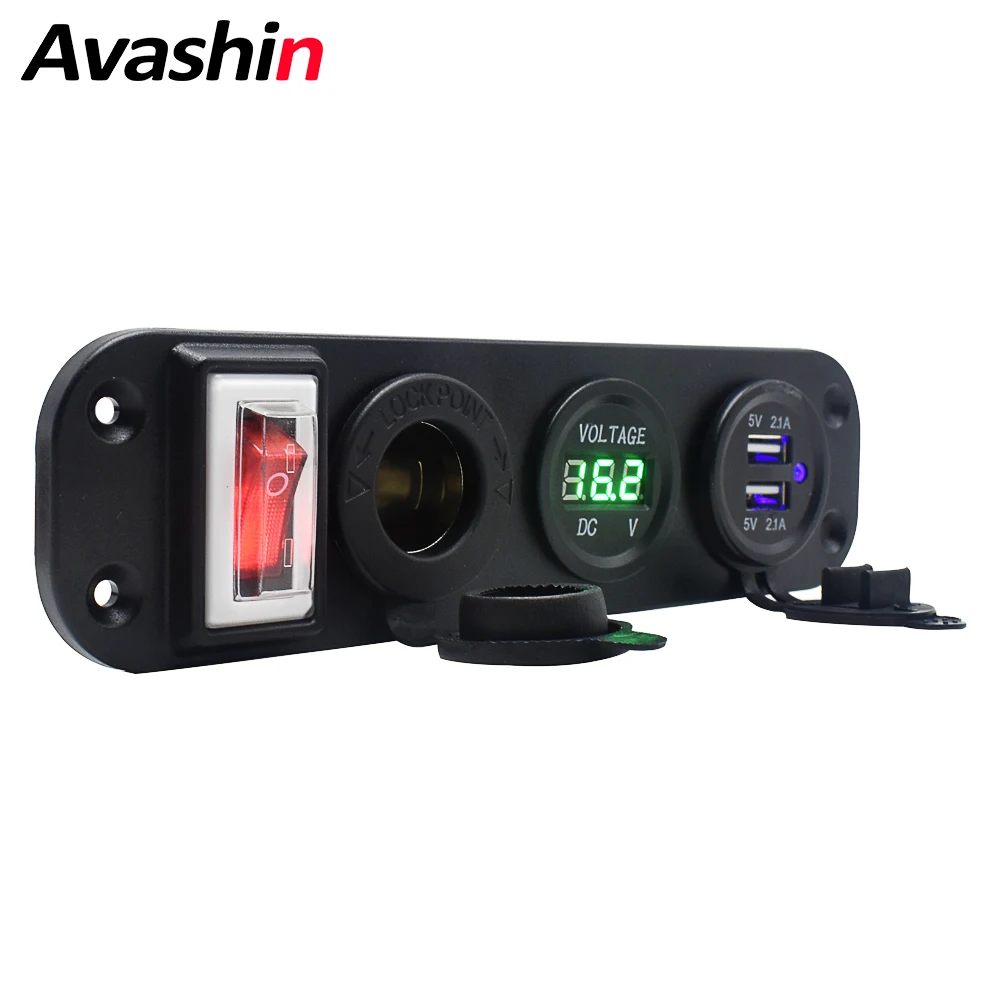 

Dual USB Car Cigaretter Digital Voltmeter Power Charger Adapter Socket with Rocker Switch 12V Power Socket Waterproof Dustproof