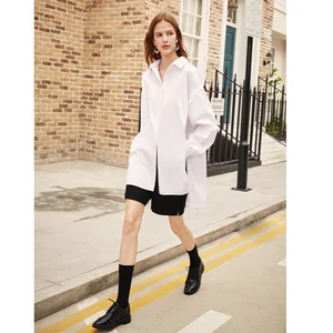 Рубашка женская повседневная, свободная, с отложным воротником, с Боковым Разрезом, на шнуровке, 2019