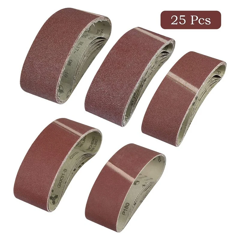

25Pcs 75 x 533mm Sanding Belts Aluminum Oxide Sanding Belt (5 Each of 40 60 80 120 Grits) for Belt Sander