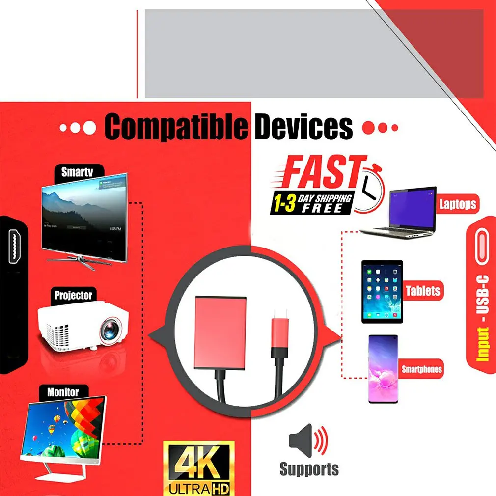 

USB C To HDMI-compatible Adapter Converter Cable Audio Video 4K HDTV 60Hz 18Gbps Mac PC 3FT USB-C Adapter