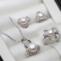 100 freshwater pearl jewelry sets for womenreal natural pearl jewelry sets 925 silver necklace ring earring party gift