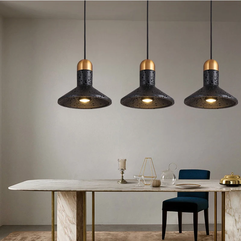 

Nordic personality black volcanic stone single head small Pendant Lights restaurant cafe bedside porch light