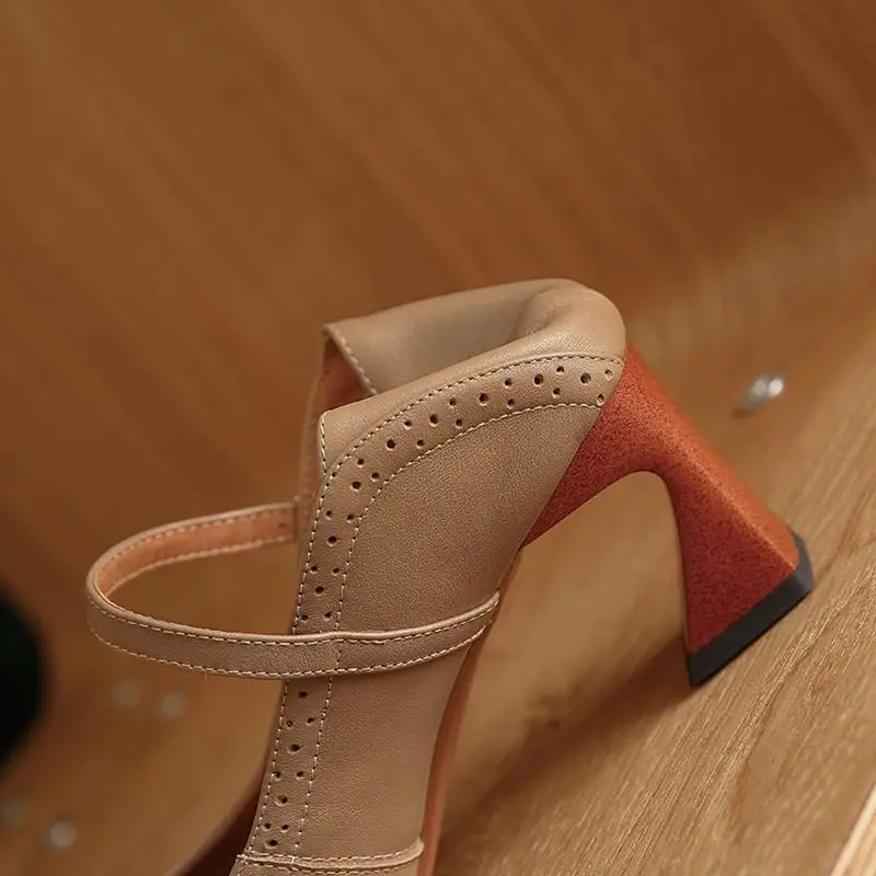 

ALLBITEFO fashion retro genuine leather thick heels thick heels office ladies shoes women high heel shoes autumn women heels