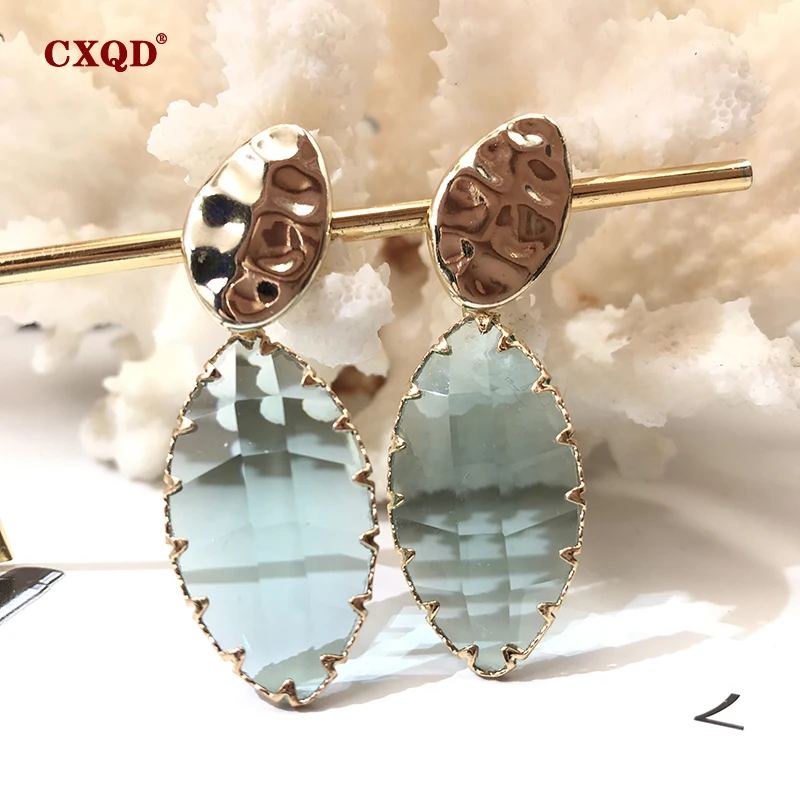 Классические Овальные Стеклянные висячие серьги CXQD с кристаллами для женщин
