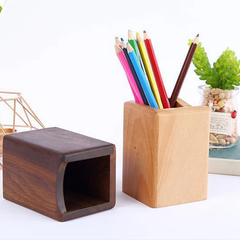 

2Pcs Natural Wooden Pen Pencil Holder Multiple-Use Desk Organizer Storage Box Desktop Office Supplies Container