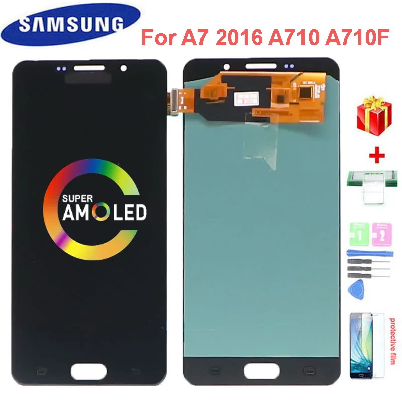 ЖК-дисплей Super AMOLED A710 для Samsung Galaxy A7 2016 A710F A710M A710Y A710K сенсорный экран дигитайзер