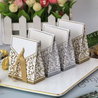 100pcs creative gold silver paper boxs with gold ribbon wedding favours birthday party gift candy dragee bags packaging supplies