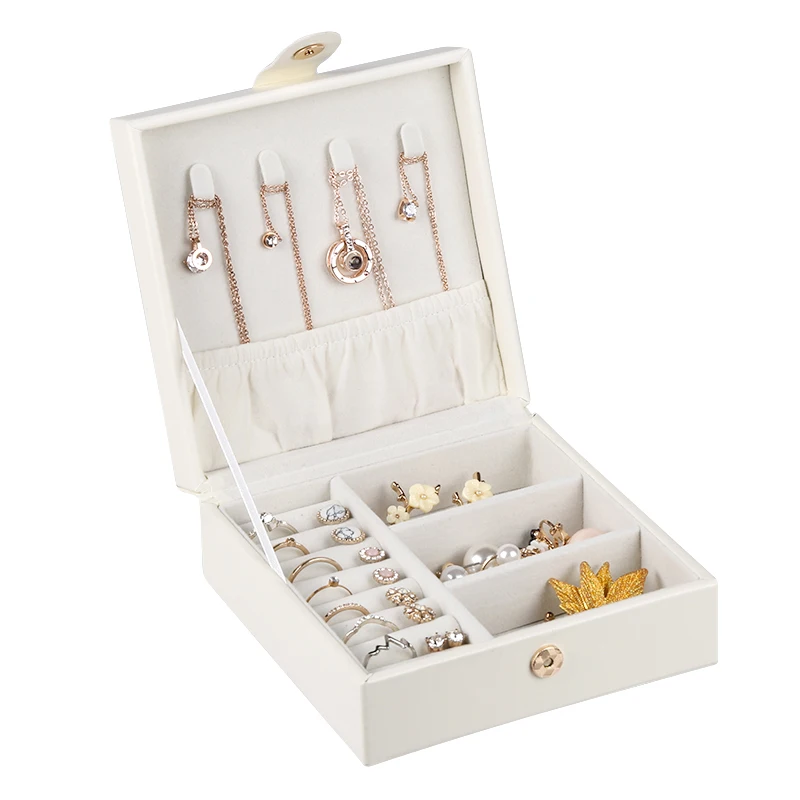 

Single layer PU simple portable leather jewelry storage box earrings earring rack ring small jewelry box and display rack