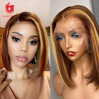 short bob wig lace front human hair wigs brazilian 427 human hair highlight brown wig for black women straight lace front wig