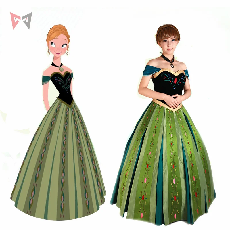 Athemis Movie Ice Anna Cosplay Dress Princess Coronation Costume Custom Made Size Suit Necklace For Halloween Game |