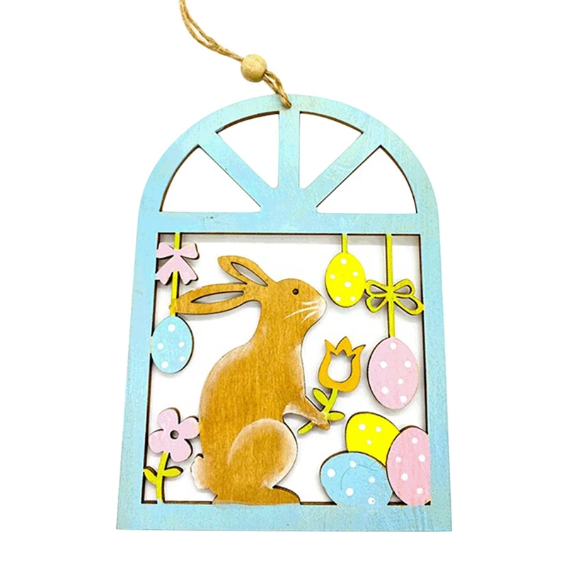

Easter Hanging Decoration Wooden Bunny Ornaments Cute Bunny Home Decor for Rabbit Flower Easter Eggs DIY Crafts
