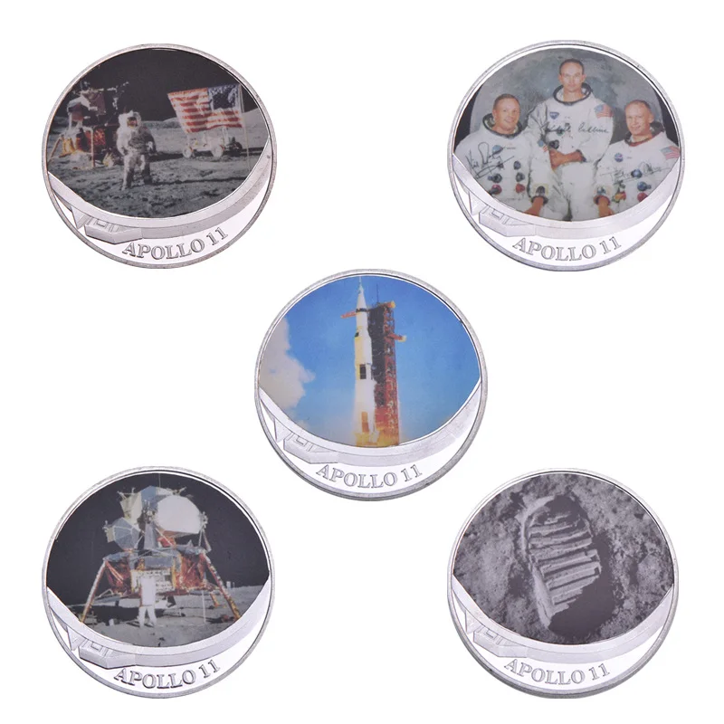 5pcs coin 5 шт. Американский Проект Apollo 11 коллекционные монеты Аэрокосмическая инженерия вызов монета в память о первых ног печать на Луне - Цвет: 5pcs coin