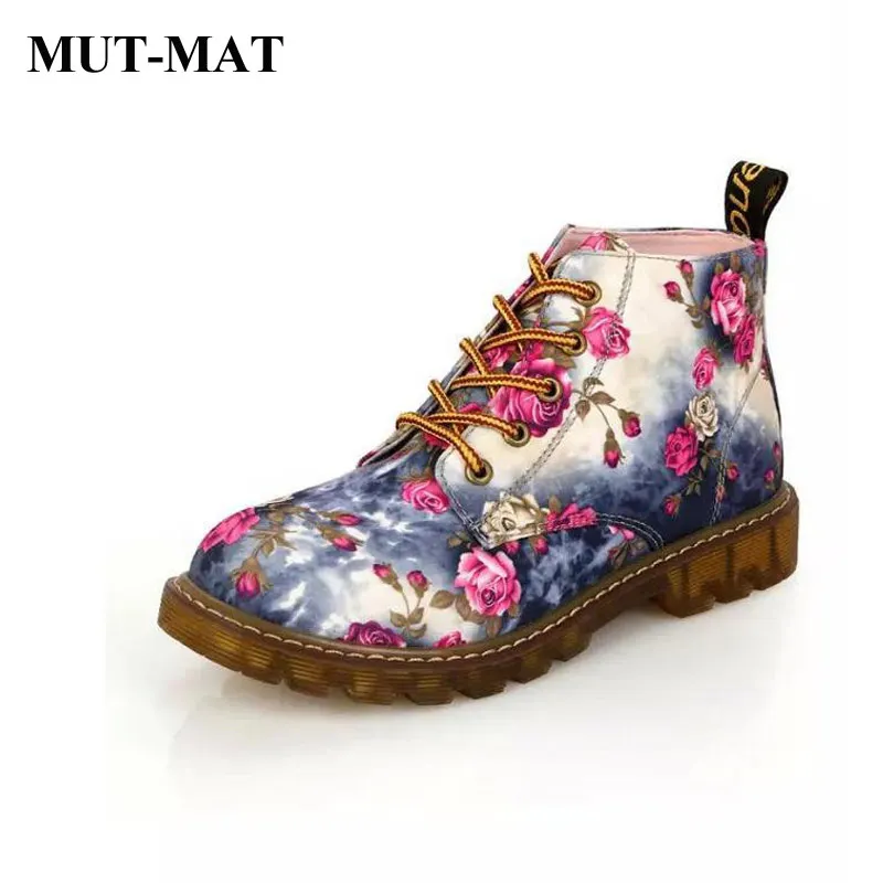 Женская обувь Ботинки martin модная в стиле ретро с цветочным кружевом женские