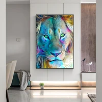 watercolor lion animal wall art nordic colorful animal 5d diy poured glue diamond painting kits scalloped edge modern decoration