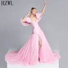 Женское вечернее платье из фатина, розовое платье с высоким разрезом, модель 2021