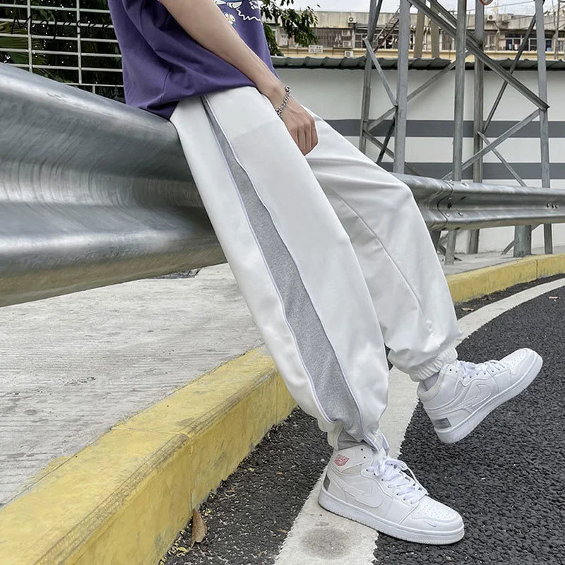 

Men Casual Harem Pants Running Fitness All-match Loose Straight Trousers High Street S-3XL Couple Spliced Personality Pantalones