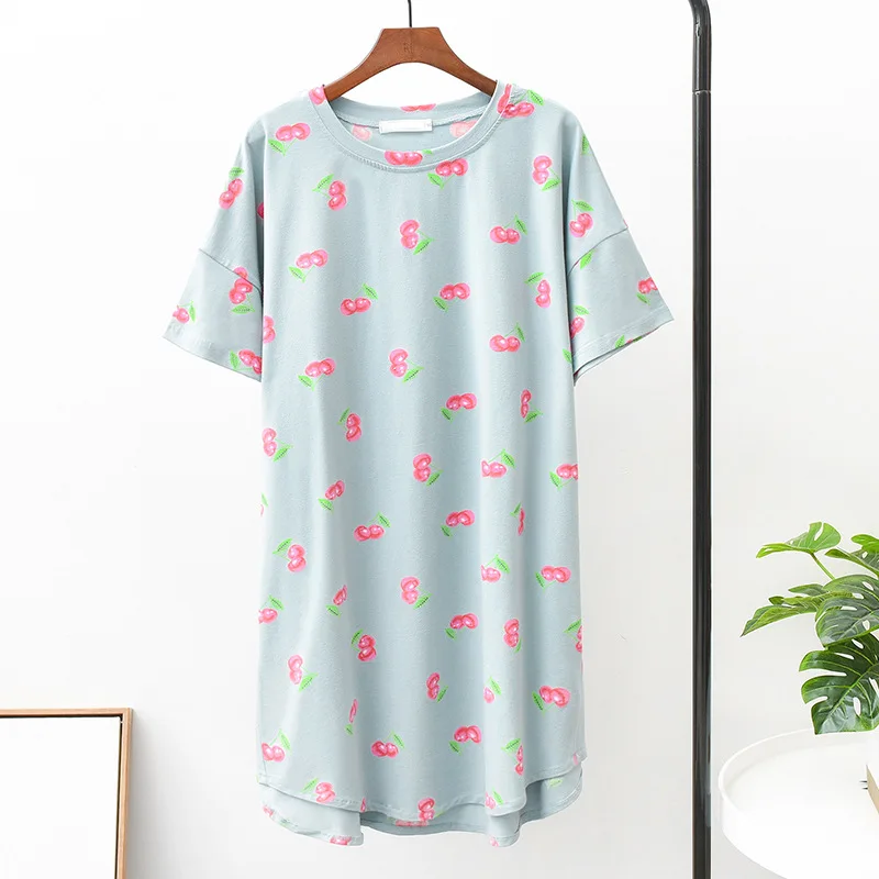 Милая женская домашняя одежда с принтом вишни свободная ночная рубашка летняя
